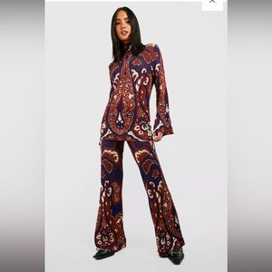 Vintage style SET! Paisley Patterned Knit Wide Pant & Mock Neck Sweater SET NWT